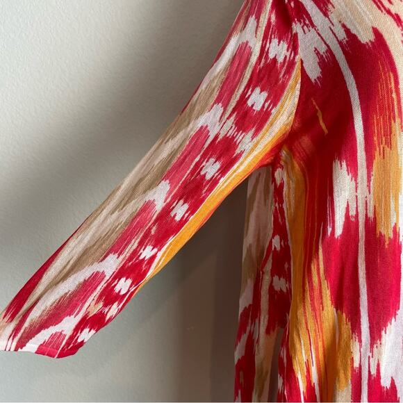 Chico's Red Orange White Light Weight  Long Sleeve Open Front Cardigan 2 - Picture 5 of 8